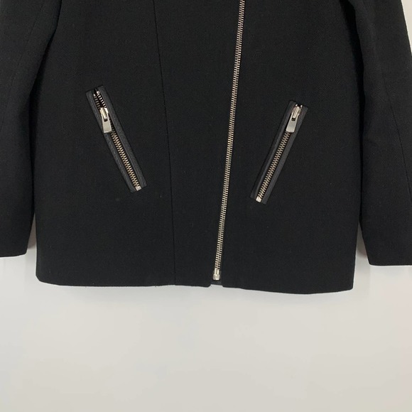Maje Wool and Leather Moto Jacket Asymmetric Wool Blend Coat Stylized, Black, S - Picture 9 of 10